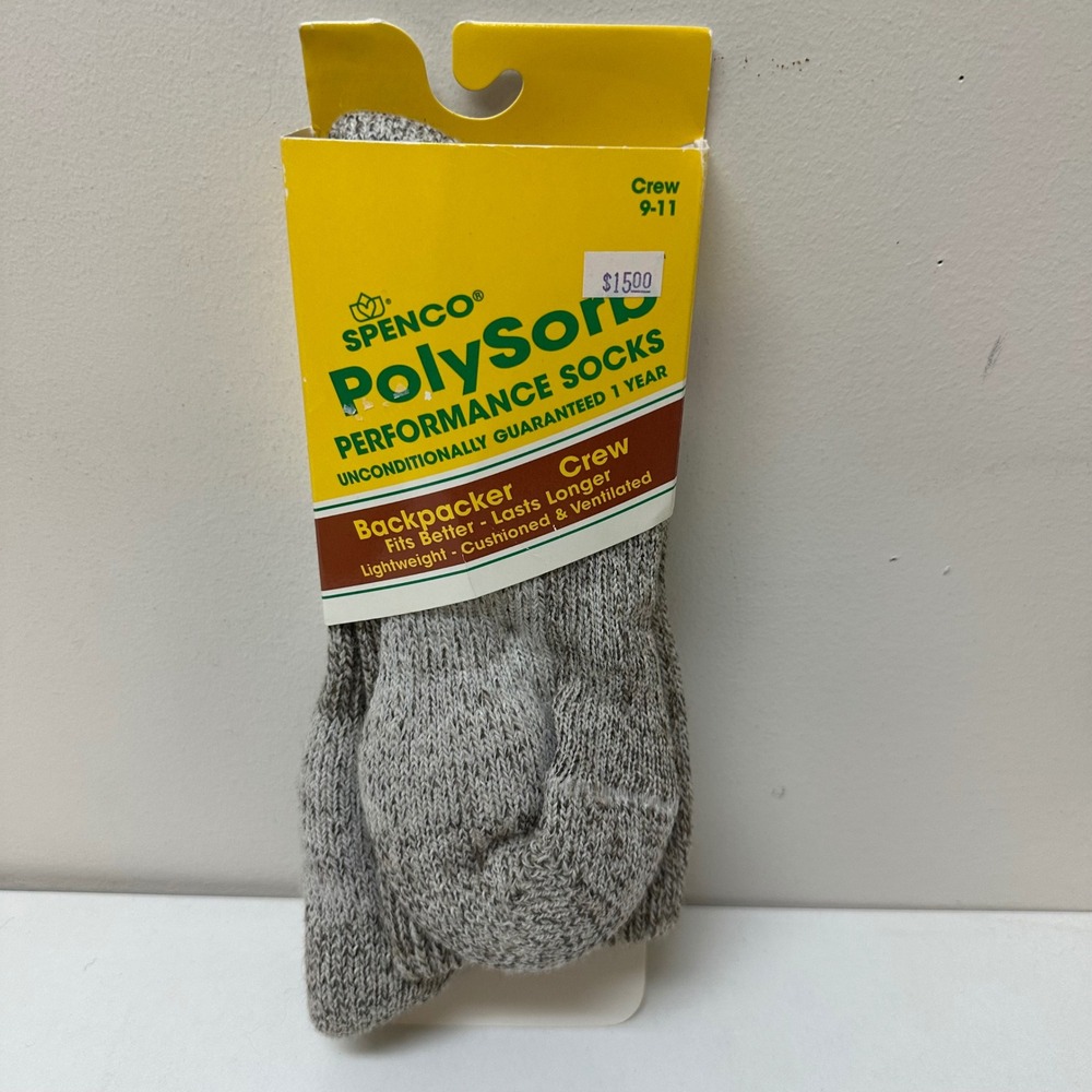 Vtg SPENCO PolySorb Backpacker Crew Performance Socks Wool Blend Size 9-11